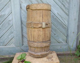 Antique tall vase 19" Large hand carved wooden vase Flower vase Farmhouse floor vase Rustic home decor Primitive umbrella holder