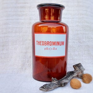 Apothecary glass Vintage Medicine bottle Large jar 2.5L & lid Collectible medical Pharmacy decor Pharmacist gift Theobrominum
