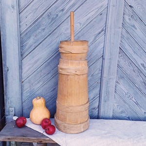Primitive antique butter churn Unique country decor Large churn Antique wooden bowl Farmhouse vase Rustic home decor Wooden vessel Full set