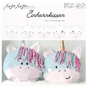 Schnittmuster Kissen 'Einhorn' 5 Designs nähen, Tierkissen, sewing pattern unicorn pillow case, casing,