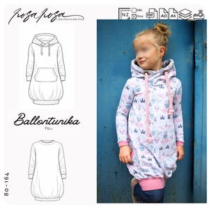 Schnittmuster Ballontunika 'Feli' 80 - 164  inkl. A4/ A0/ Beamerdatei nähen, Hoodie Style Tunika, sewing pattern for baloon tunic