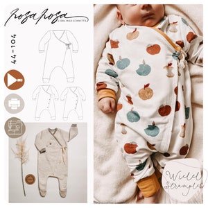 Schnittmuster Wickelstrampler 44 - 104  inkl. A4/ A1/ Beamerdatei von rosarosa nähen, sewing pattern onesie / romper for babys, Homecoming