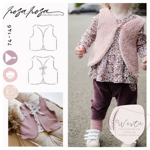 Schnittmuster Weste Gr. 74-146 inkl. A4/ A0/ Beamerdatei von rosarosa, Schnittmuster für Kinder, sewing pattern vest for kids