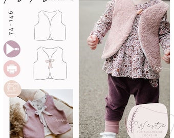 Schnittmuster Weste Gr. 74-146 inkl. A4/ A0/ Beamerdatei von rosarosa, Schnittmuster für Kinder, sewing pattern vest for kids