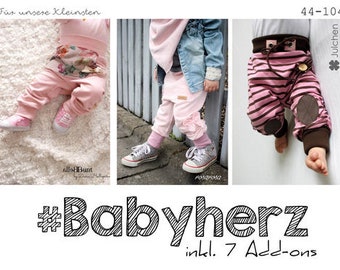 Schnittmuster Hose 'Babyherz' Gr. 44 - 104, Babyhose von rosarosa nähen, sewing pattern baby trousers, mit vielen Add-Ons und Varianten,