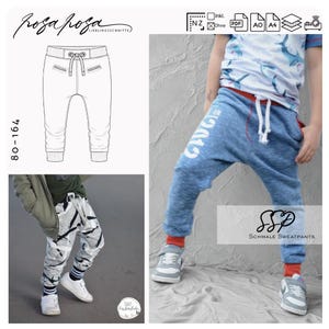 Schnittmuster Schmale Sweatpants #SSP Kids 80 - 164 inkl. A4/ A0/ Beamerdatei von rosarosa nähen, sewing pattern trousers, slim fit for kids