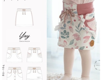 Schnittmuster Sweatrock #Yay Gr. 80 - 164 von rosarosa nähen, Kinderrock, Rockschnittmuster, sewing pattern skirt, sweat skirt, Stoffmix