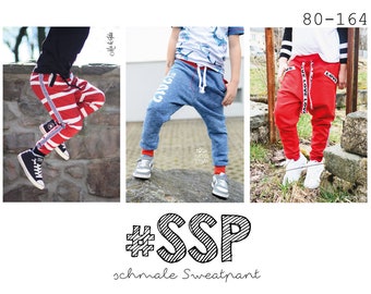 Sewing pattern narrow sweatpants #SSP Kids 80 - 164 incl. A4/ A0/ projector file from rosarosa sew, sewing pattern trousers, slim fit for kids