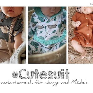 Schnittmuster Baby Romper Cutesuit 44 - 104  inkl. A4/ A0/ Beamerdatei nähen, sewing pattern, onesie, auch als Schlafanzug / Pyjama