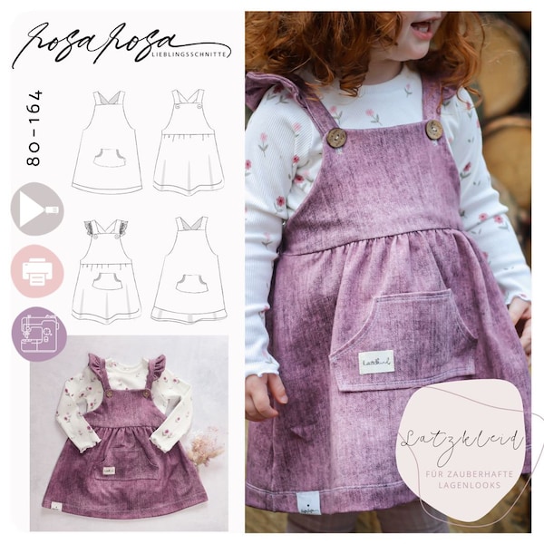 Schnittmuster #Latzkleid 80-164 inkl. A4/ A0/ Beamerdatei von rosarosa nähen, dress, pinafore sewing pattern for kids with pdf