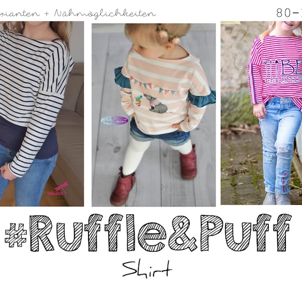 Sewing pattern shirt 'Ruffle&Puff' 80 - 170 incl. A4/ A0/ projector file from rosarosa sewing, matching outfits, sewing pattern for kids shirt