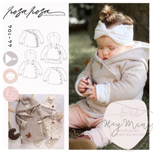 Schnittmuster Babyjacke #HeyMini 44-104 inkl. A4/A1/ Beamerdatei nähen, sewing pattern baby jacket, Cardigan, Jacke für Babys, Wickeljacke