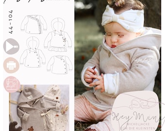 Schnittmuster Babyjacke #HeyMini 44-104 inkl. A4/A1/ Beamerdatei nähen, sewing pattern baby jacket, Cardigan, Jacke für Babys, Wickeljacke