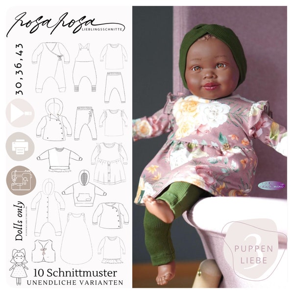 Doll Love 3 #minime & #Baby Collection 30/36/43 incl. A4/ projector file from rosarosa, sewing doll clothes, sewing pattern bundle, doll pattern