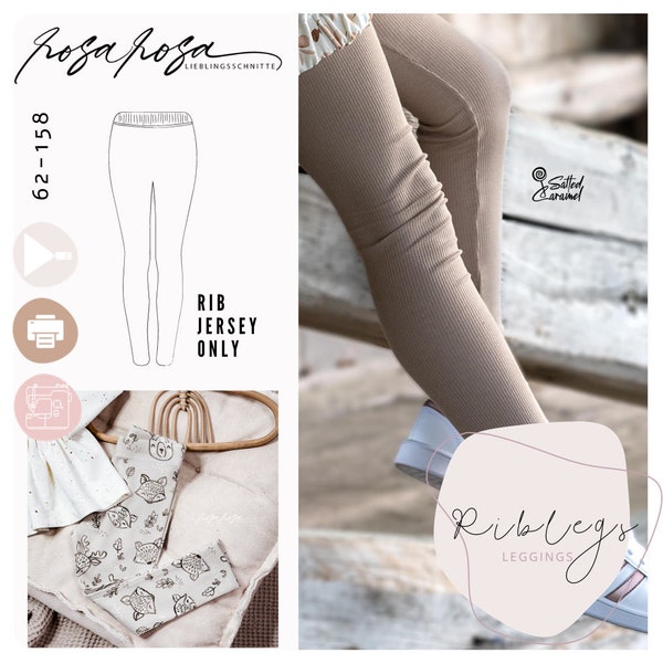 Sewing Pattern Leggings #Riblegs Gr. 62-158 incl. A4/ A0/ beamer file from rosarosa, sewing pattern leggings, rib, rib leggings