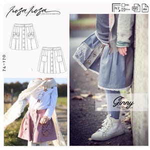 Schnittmuster Rock 'Ginny' Gr. 74 - 170 von rosarosa nähen, Jeansrock, Faltenrock für Kinder, sewing pattern skirt, pleated skirt pattern