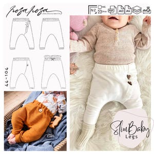Schnittmuster Babyhose #Slimbabylegs 44 - 104  A4/ A0/ Beamerdatei von rosarosa nähen, sewing pattern baby trousers, slim fit, Leggings