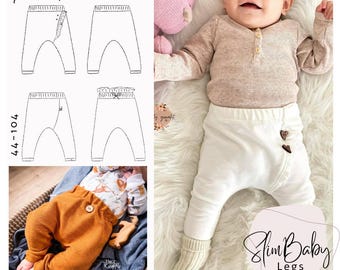 Schnittmuster Babyhose #Slimbabylegs 44 - 104  A4/ A0/ Beamerdatei von rosarosa nähen, sewing pattern baby trousers, slim fit, Leggings