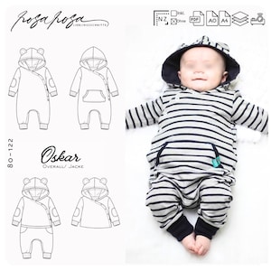 Schnittmuster Overall 'Oskar' 44 - 122 inkl. A4/ A0/ Beamerdatei nähen, sewing pattern onesie, romper, Babyanzug, Matschanzug, Winteranzug