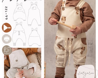 Sewing pattern dungarees #Latzaloo 44 - 122 incl. A4/ A0/ projector file sewing in 2 widths, sewing pattern dungarees, bib overall from rosarosa