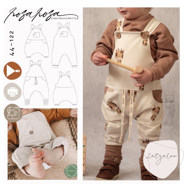 Sewing pattern dungarees #Latzaloo 44 - 122 incl. A4/ A0/ projector file sewing in 2 widths, sewing pattern dungarees, bib overall from rosarosa