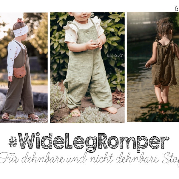 Pattern #WideLegRomper Gr. 62-140 incl. A4/ A1/ beamer file from rosarosa machen, sewing pattern for babies and kids, two lengths