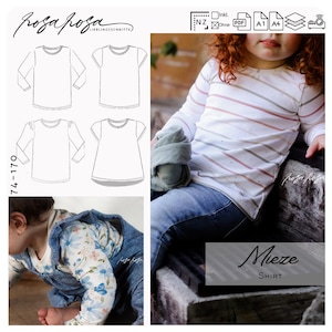 Schnittmuster Langarmshirt 'Mieze' 74 - 170 inkl. A4/ A1/ Beamerdatei von rosarosa, nähe dein Shirt, sewing pattern Basic shirt, Puzzleshirt