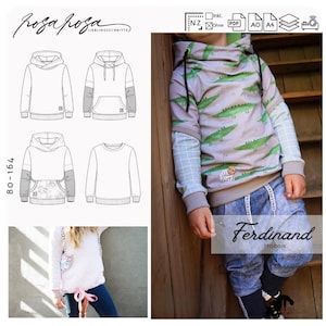 Schnittmuster Hoodie 'Ferdinand' 80 - 164 inkl. A4/A0/ Beamerdatei nähen, sewing pattern, Pullover für Mädchen und Jungs, for girls and boys