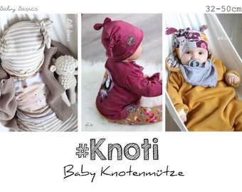 Schnittmuster Babymütze #Knoti 33 - 50 cm nähen, sewing pattern baby hat, Knotenmütze, Mützenschnittmuster Haube nähen von rosarosa