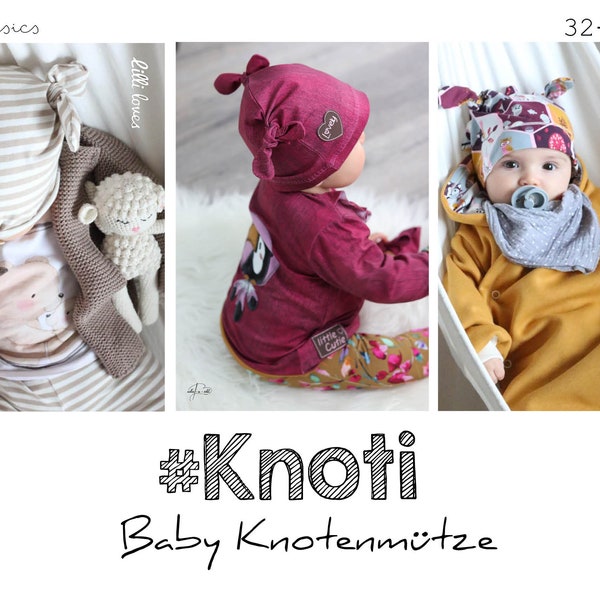 Schnittmuster Babymütze #Knoti 33 - 50 cm nähen, sewing pattern baby hat, Knotenmütze, Mützenschnittmuster Haube nähen von rosarosa