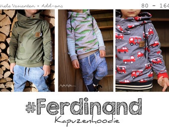 Schnittmuster Hoodie 'Ferdinand' 80 - 164 inkl. A4/A0/ Beamerdatei nähen, sewing pattern, Pullover für Mädchen und Jungs, for girls and boys