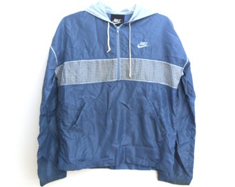 Vintage 80s Nike windbreaker jacket gray blue hooded pullover