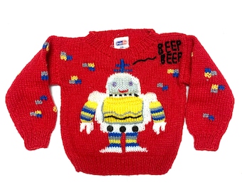 Vintage 80s robot sweater 12 mo baby red Popsicle brand