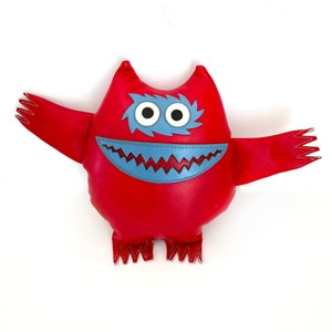Vintage Naugahyde Nauga Monster Red Blue Stuffed Toy Plush 60s 70s