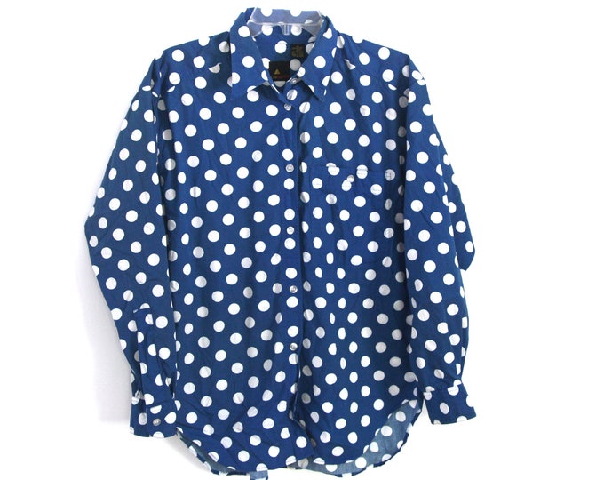 Vintage Polka Dot Shirt Button Down Womens Liz Claiborne Blue - Etsy