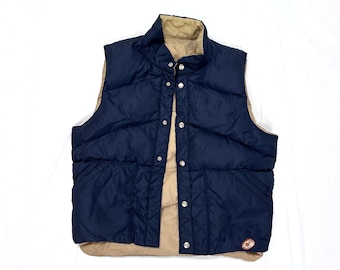 Vintage 80er Weste wendbar mit Daunenfüllung Camel Erwachsene navy blau khaki