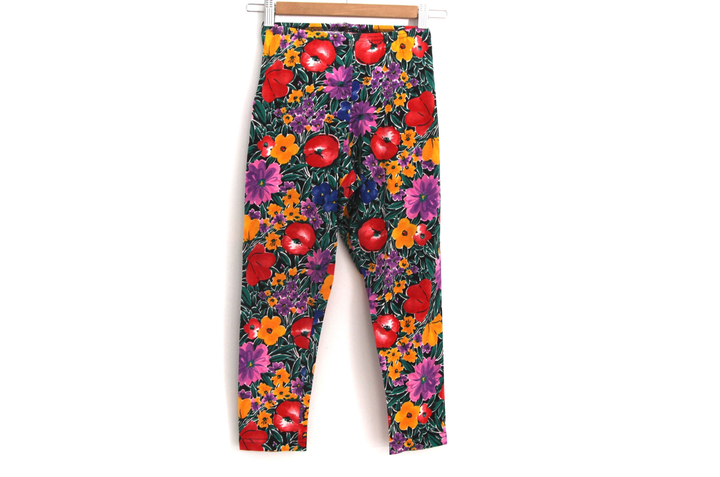 Tropical Floral Capri Pants 90s Black Cropped Pants Hibiscus