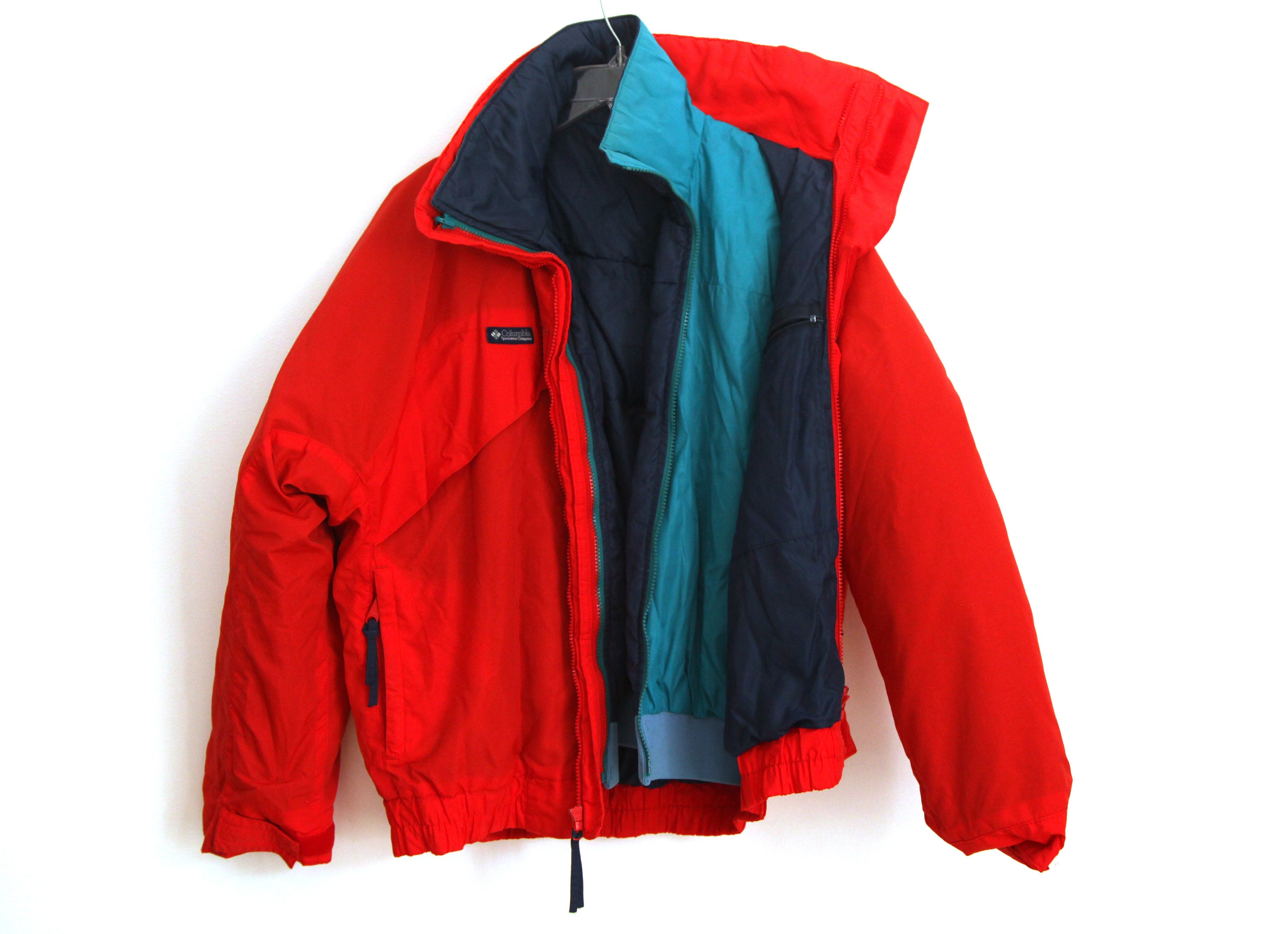 Vintage Columbia Coat 3 in 1 Jacket Shell Red Teal Down Filled