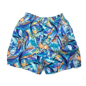 Vintage zwembroek shorts abstract oceaanpatroon nylon jaren 90 herenshort met