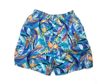 Bañador vintage de nailon con estampado abstracto oceánico para hombre, años 90