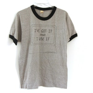 Vintage tshirt 1985 computer screen stars ringer heather gray