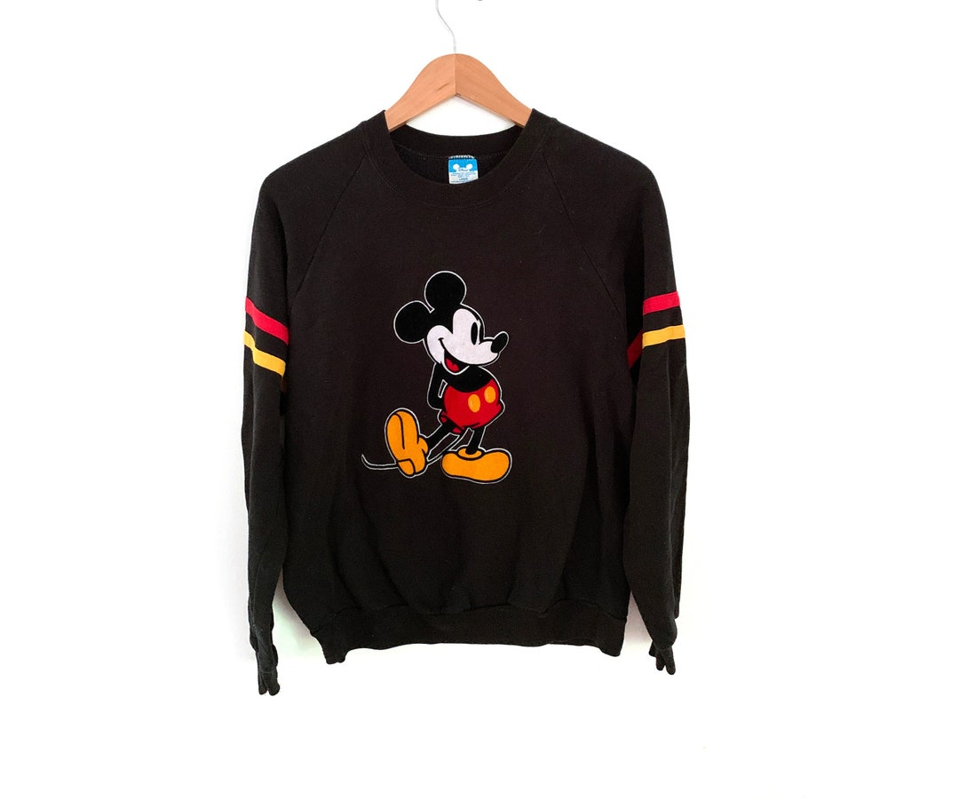 Vintage 80s MICKEY MOUSE Sweatshirt Striped Sleeves Red Vintage 80s MICKEY MOUSE Sweatshirt Striped Sleeves Red