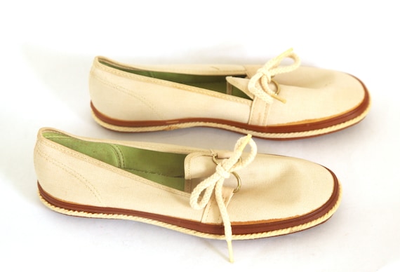 Vintage 60s keds Canvas shoes natural slip ons gra