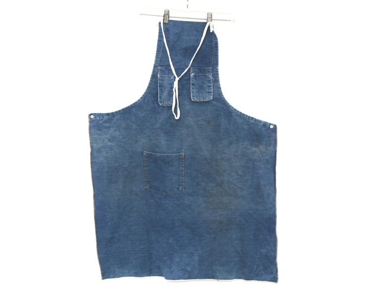 tablier en jean vintage bleu