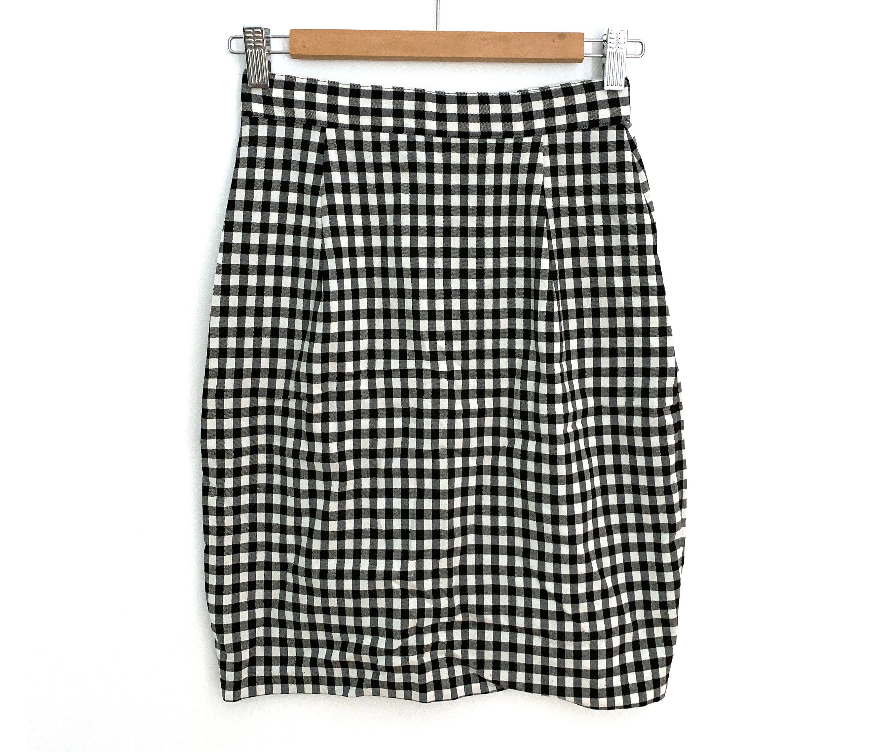 Vintage 90s Skirt Gingham Black and White - Etsy