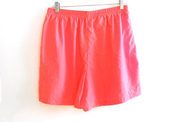 Vintage 80s shorts neon orange pink nylon - image 2