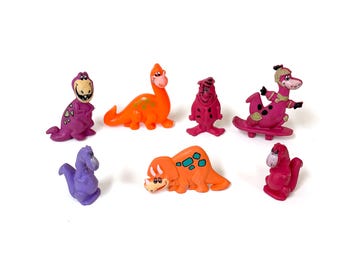 Vintage Flintstones Dino dinosaur toys Fruity Pebbles cereal premium set pvc figures 90s