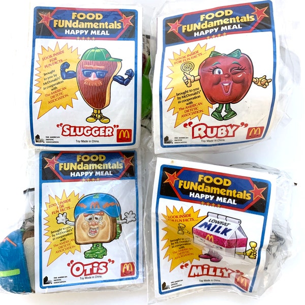 Vintage 90s mcdonalds Food Fundamentals happy meal toys 1993 complete set sealed in packages changeables transformers