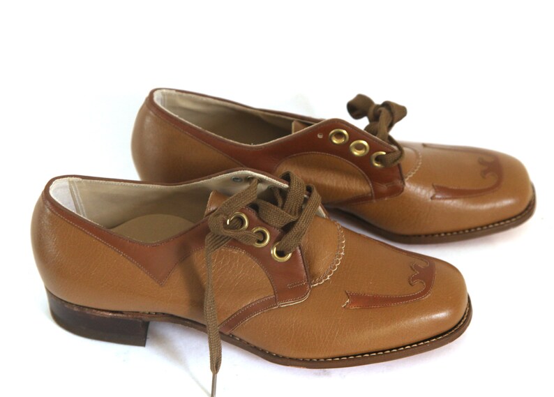 Vintage brown leather shoes womens 7.5 goodyear welt deadstock new wingtips 60s 70s image 8