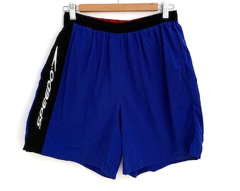 Vintage Speedo swim trunks shorts blue red black 90s